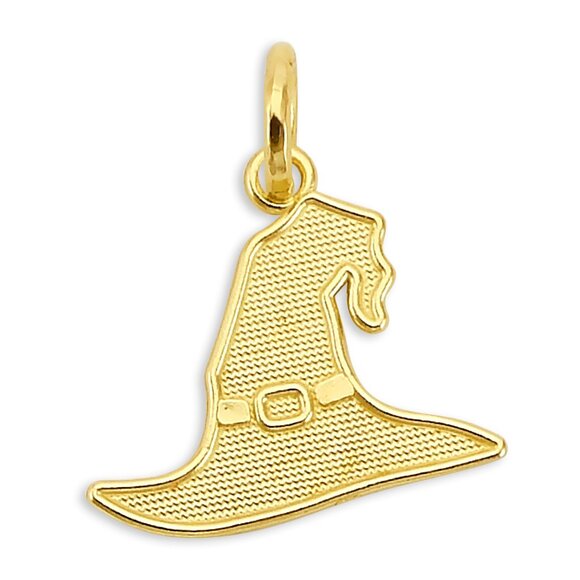 Solid 10K Gold Witch Hat Charm -Textured Halloween Pendant - Picture 1 of 5